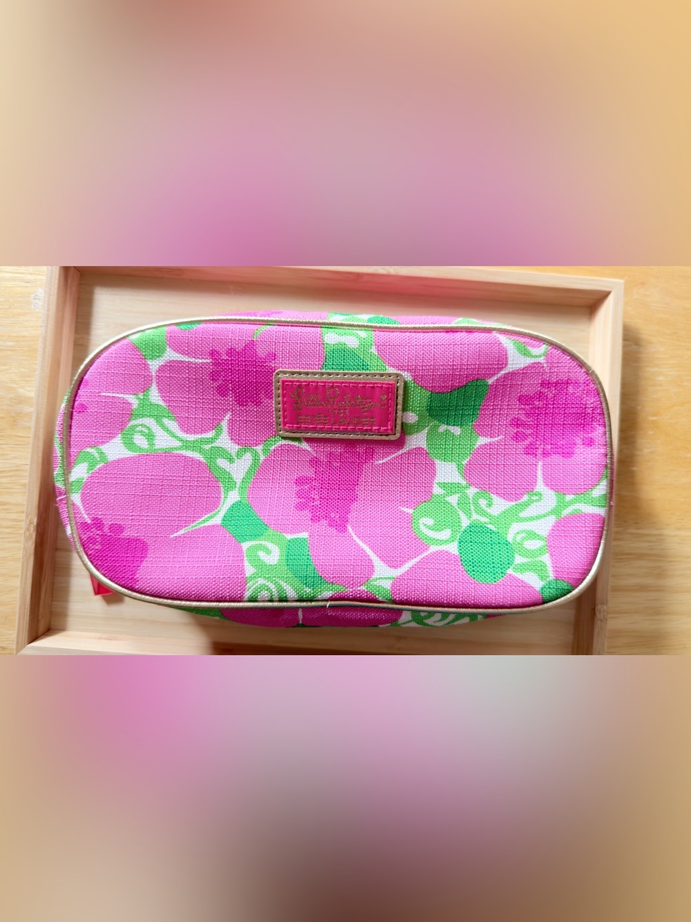 Lilly Pulitzer x Estée Lauder Floral Cosmetic Makeup Bag Pink Green NWOT